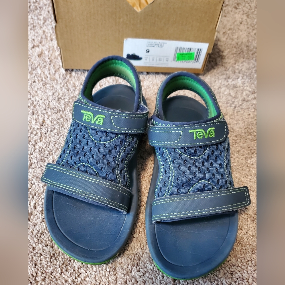 9 Toddler, Teva Kids Navy Blue & Green Sandals, Pscyclone XLT, Water Shoes